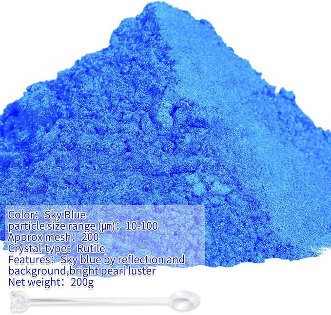 Mica Powder,7.05OZ（200g）,Sky Blue Mica Powder Pigment for Epoxy Resin，Lip Gloss，Paint，Dye，Soap Making，Nail Polish,Candle Making,Bath Bombs(Sky Blue)