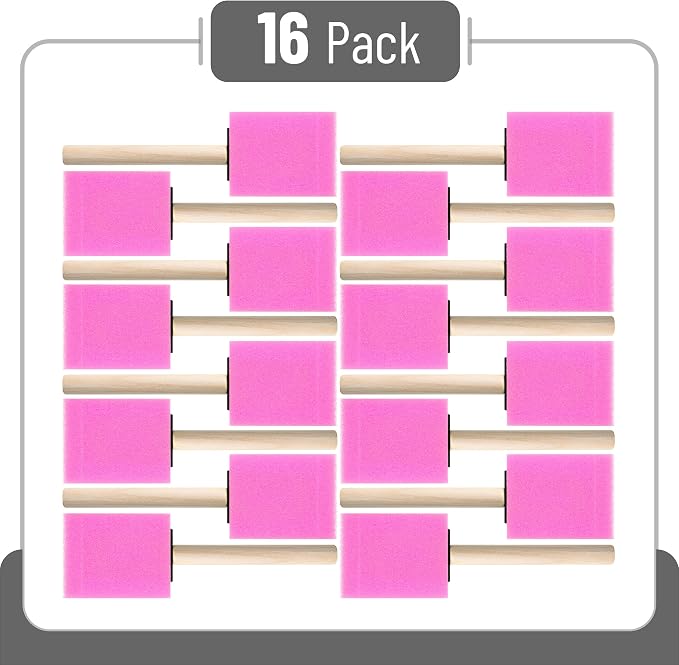 Bates- Foam Paint Brushes, 2", 16 Pack, Pink Sponge Brushes for Painting, Staining