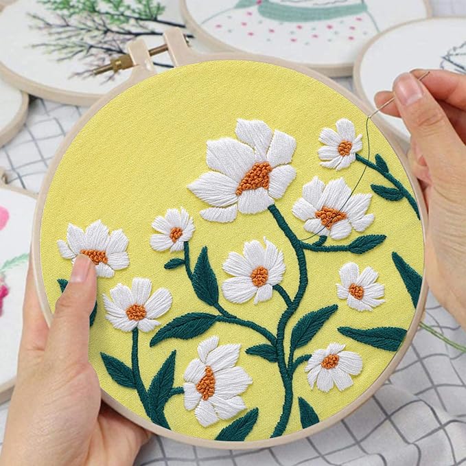 Louise Maelys 3 Pack Floral Embroidery Kit for Beginners with Supplies | Pre-printed Patterns|Hoop| Threads|Instructions|Ideal Cross Stitch Kits for Adults|DIY Needlepoint Kit for Starter Supplies