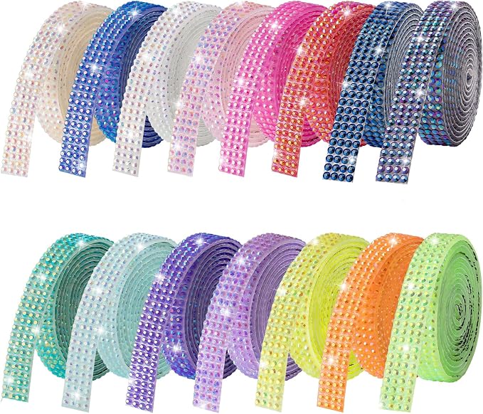 15-Yard Bedazzling Strips, 15-Rolls Rhinestone Ribbon Self Adhesive, 15 Colors Bedazzling Kit, Rhinestones for Crafting, Rhinestone Strips for DIY Craft, 15S2
