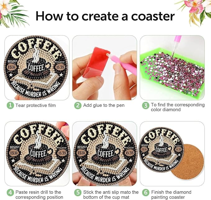 8Pcs Coffee Diamond Art Coasters Kits, Diamond Painting Coasters Kit