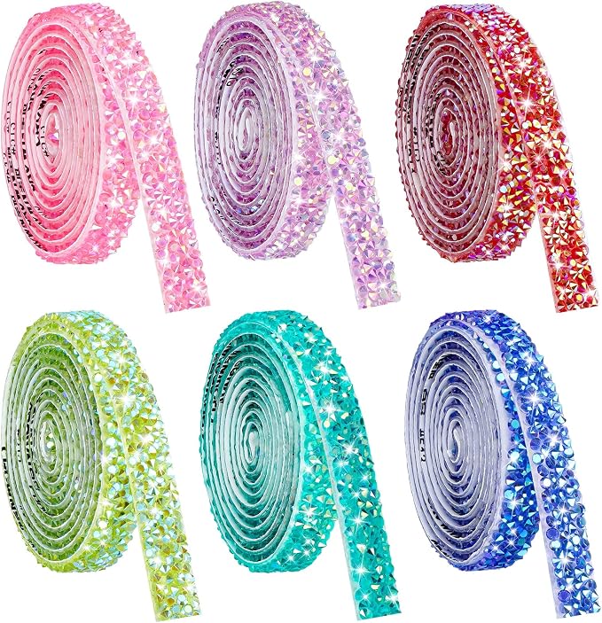 NiArt 6 Rolls Self Adhesive Rhinestone Ribbon 6 Yards DIY Candy Colors