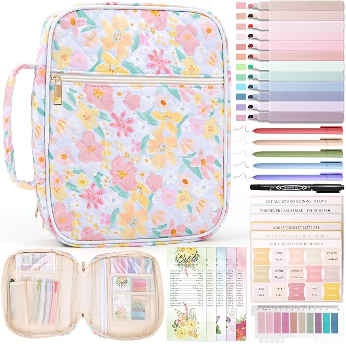 XKDOUS Bible Cover Case for Women Bible Bag Journaling Kit w/Study Supplies