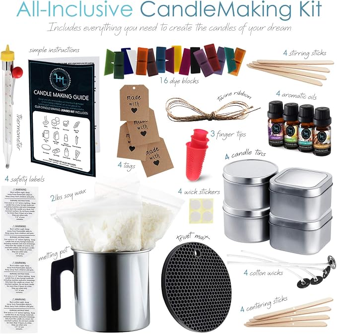 Etienne Alair Organic Soy Candle Making Kit for Adults, DIY Crafts, Complete Candle Making Supplies Include Natural Soy Wax, Tins, Scents, Dyes, Wicks & More – Gift Idea, Perfect Home Decor – 2 Lbs