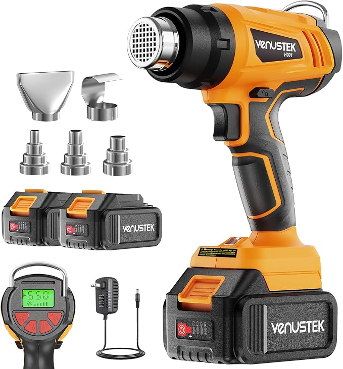 Cordless Heat Gun 122℉–1022℉ for Shrink Tubing Vinyl Wrap