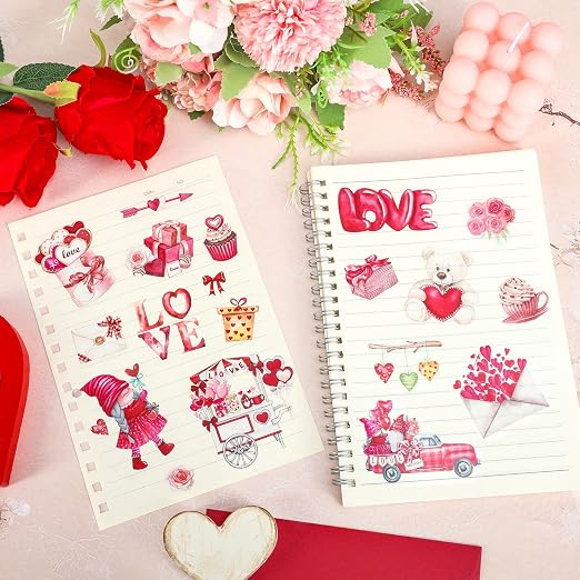 JarThenaAMCS 39.2Ft Valentine's Day PET Washi Tape 4 Rolls Pink Red Love Heart Gnome Transparent Adhesive Masking Tape for Cut & Use as Wedding Stickers Scrapbook Journal DIY Crafts Wrapping