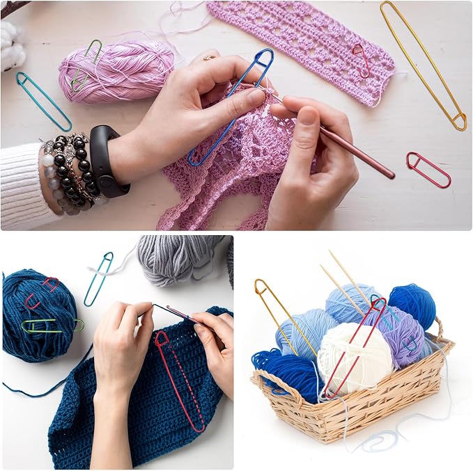 12 Pcs Knitting Stitch Holders for Crocheting, Colorful Aluminum, 6 Sizes | Yarn Knit Stitch Holder for Practical Knitting Accessories Crochet Tools for Sweaters Socks Yarn Sewing DIY Blankets