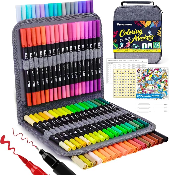 Markers for Adult Coloring Books No Bleeding, 72 Dual Tip Coloring Markers