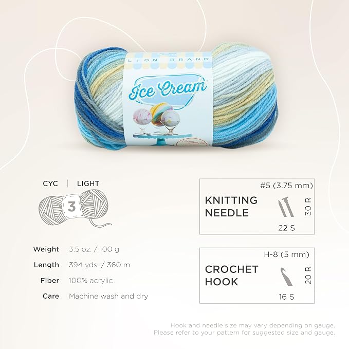 Lion Brand Yarn, Ice Cream Crochet Yarn, Butter Pecan, Multicolor, 3 Pack