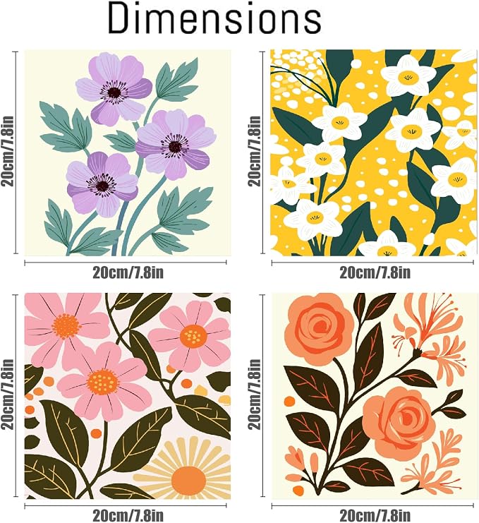 Canrichshop 4 Pack Adult Paint by Number Kits Beginner & All Ages 4-8-12 and More,Framed Flowers Painting by Numbers, DIY Paint by Numbers for Adults for Decor Present 8X 8 inch