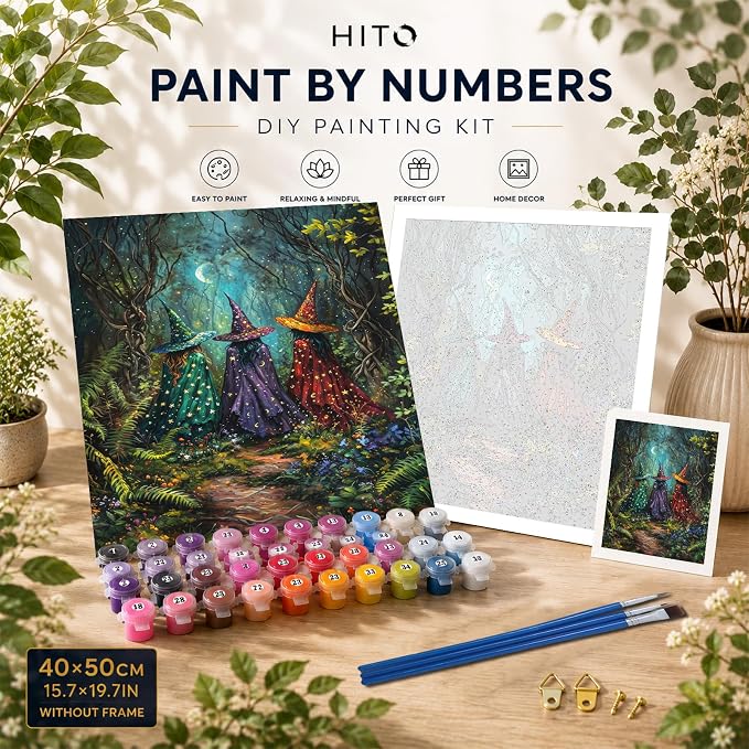 HITO Halloween Paint by Numbers Kit for Adults Witch 16x20 Inch Frameless | Halloween Paint by Numbers for Adults Beginner, Witch Paint by Numbers for Gift Home Wall Decor