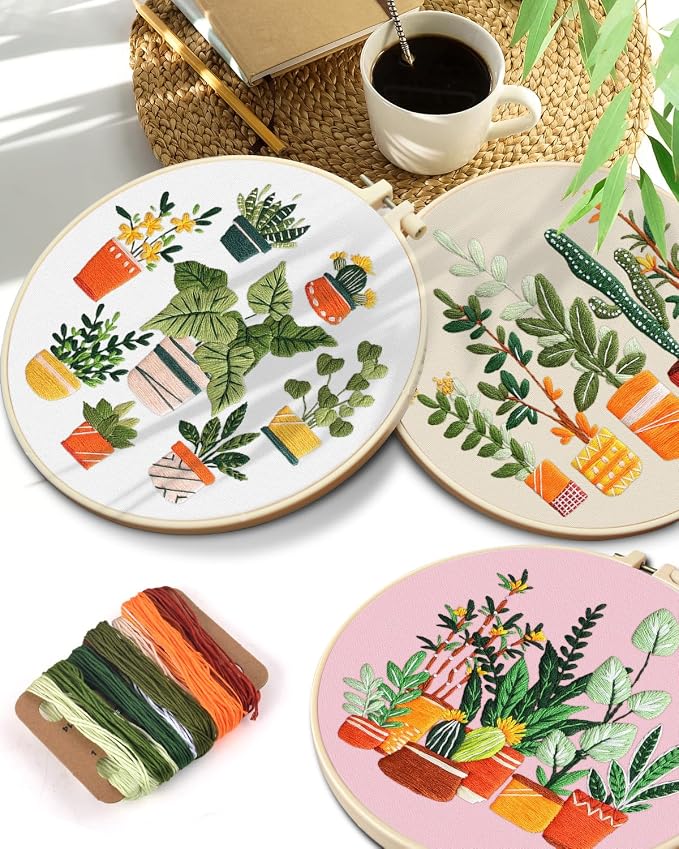 TINDTOP 3 Pack Embroidery Kit for Adult, Embroidery DIY Starter Kit