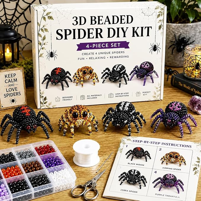 3D Beaded Animal Kit with Instructions,DIY Beading Embroidery Kit,Cute Spider & Animal Beading Craft Handmade Bead Art Mosaic Kit for Adults,Beginners