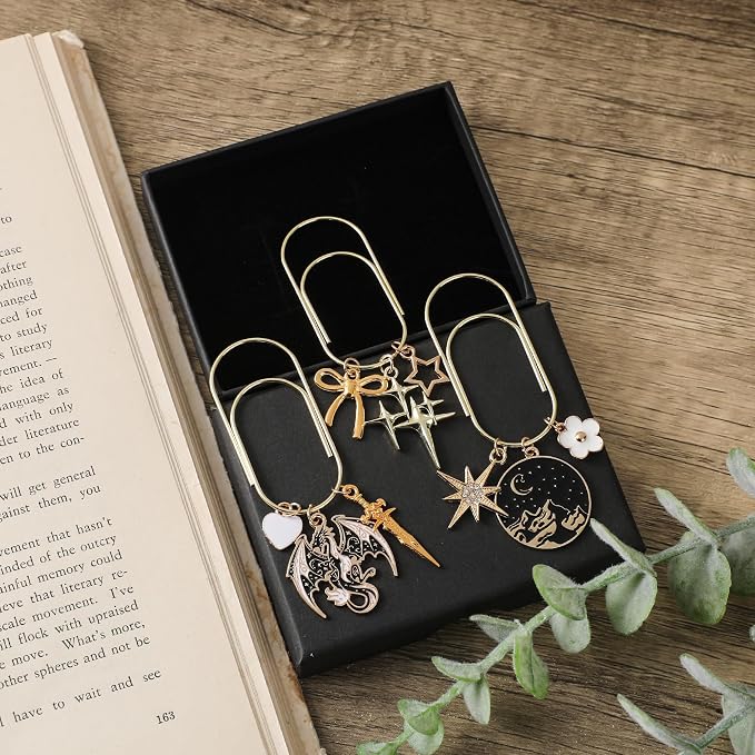 Fantasy Acotar Dragon Bookmark - 3 PCs Cool Dragon Moom Star Metal Large Paperclips Book Mark Gifts Personalized Page Marker Planner Paper Clip Reading Lovers Women Men Readers Accessories