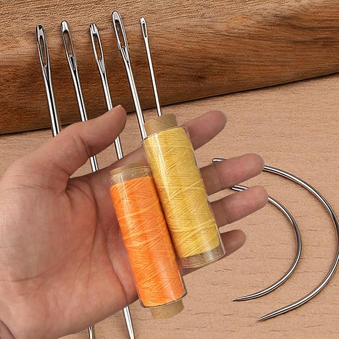 2 PCS Leather Sewing Waxed Thread, Each of 33 Yards 150D Sewing Thread Cord for Leather Craft DIY Supplies, Shoes Repairing, Yellow and Orange