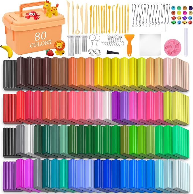 175 Pcs Polymer Clays 80 Bright Colors Oven Bake Clay Non-Sticky Modeling Clay DIY Starter Kit with Sculpting Tool and Accessories for Beginner Artists Jewelry Making Craft Gifts