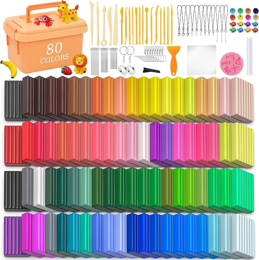 175 Pcs Polymer Clays 80 Bright Colors Oven Bake Clay Non-Sticky Modeling Clay DIY Starter Kit with Sculpting Tool and Accessories for Beginner Artists Jewelry Making Craft Gifts