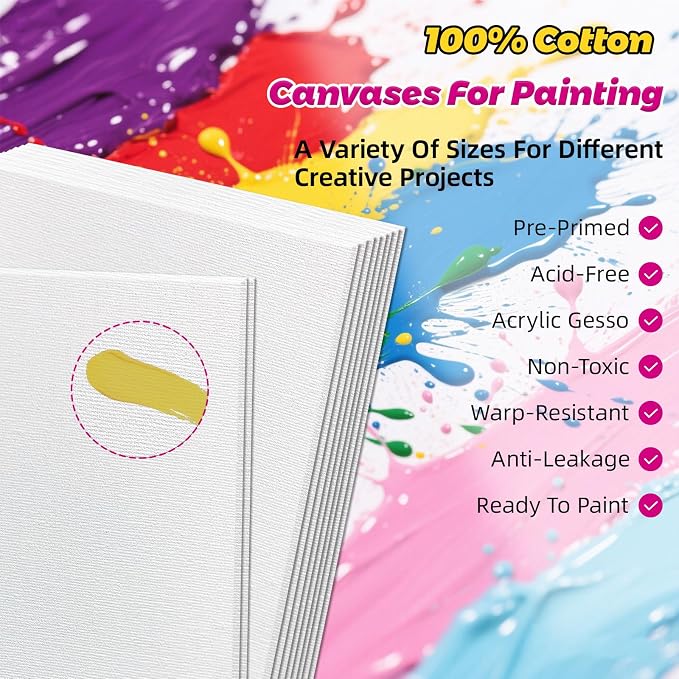 10 Pack 12"x16" Canvas Panels 100% Cotton for Acrylics & Oils | Gesso Triple Primed, Acid-Free & Non-Toxic, Art Painting Supplies for Gifts, Canvas Boards Ideal for Kids, Adults & Artists