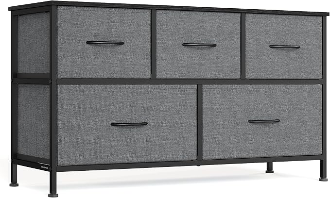 SONGMICS Dresser for Bedroom, Wide Dresser with 5 Fabric Drawers
