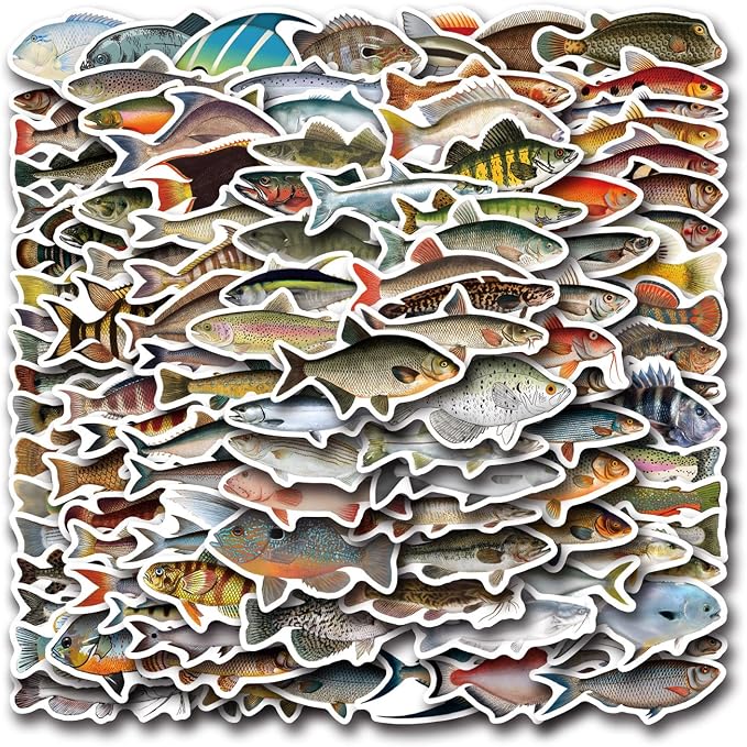 110 Pcs Funny Fish Stickers for Teens Boy Girls Kids Deep-Sea Fish Stickers Vinyl Waterproof go Fishing Decals Pack for Party Supplies (Fish)