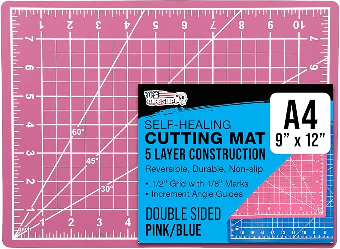 U.S. Art Supply 9"x12" Self-Healing Cutting Mat 5-Ply Pink/Blue | Double-Sided Pink/Blue Craft Mat, Non-Slip Cutting Mats for Crafts, Sewing, Quilting, Scrapbooking