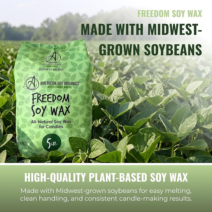 American Soy Organics Freedom Soy Wax Beads, All-Natural Candle Wax, 5 lbs | DIY Candle Making Supplies Ideal for Container Candles, Tealights & Wax Melts, Paraffin-Free, Beeswax-Free, Microwavable