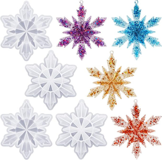 4 Pcs Snowflake Resin Molds, 3D Christmas Snowflake Molds, Christmas Epoxy Resin Mold for DIY Winter Xmas Pendant Decoration