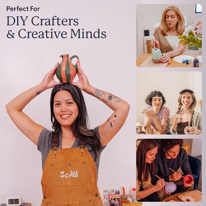 Sculpd Pottery Kit for Adults, Air Dry Clay with Tools, Pastel Tones | The original couples date night arts & crafts set with paints, brushes and tools, for adults