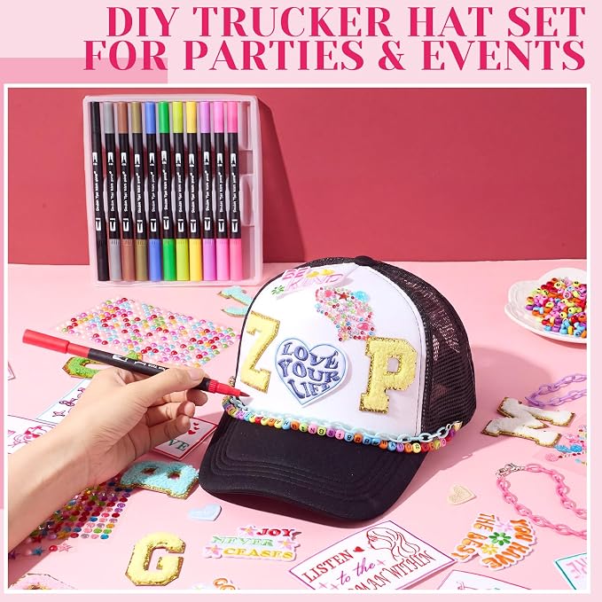 Skicuff 22 Pcs DIY Trucker Hat Decorating Kit,Whimsical Style