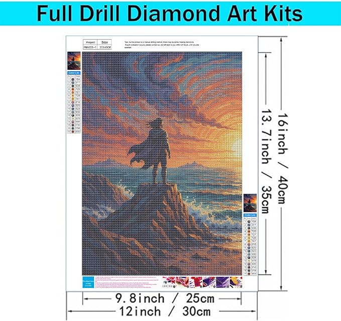 2Pack Couple Diamond Painting Kits for Adults Sunset Ocean Split Art 12x16"