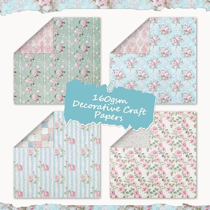 24 Sheets Scrapbook Paper Pink Vintage Floral Scrapbook Supplies