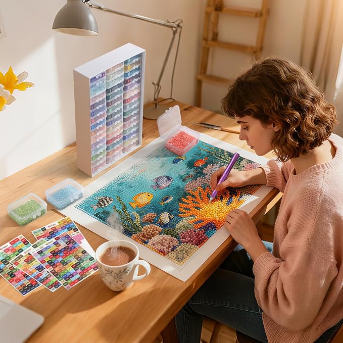 Diamond Art Storage Containers Trays, 45 Pcs | GRS-Certified Eco-Friendly Materials, 2-in-1 Diamond Painting Trays with Lids, Shake to Sort, Spill-Proof, Labels Included