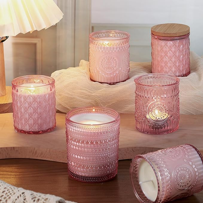 12Pack Pink Candle Jars - 3 Styles Candle Jar with Lids for Any Décor