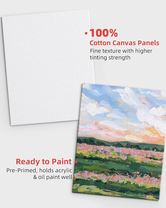 Simetufy 12 Pack 5x7 Inch Small Flat Canvas Boards for Kids Painting | Gesso Primed Acid-Free 100% Cotton Blank Canvas Panels, Non Toxic
