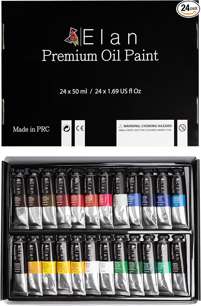Elan Professional Oil Paint Set, 24 Vibrant Colors Tubes 1.7fl oz, Oil Paints for Canvas Painting, Art Paints for Adults & Artists