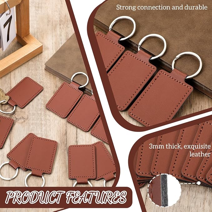 Qianyu Leather Key Fob Kit PU Blanks with Rivets Key Ring Rectangular Leather Car Keychain Laser Engraving Keychain