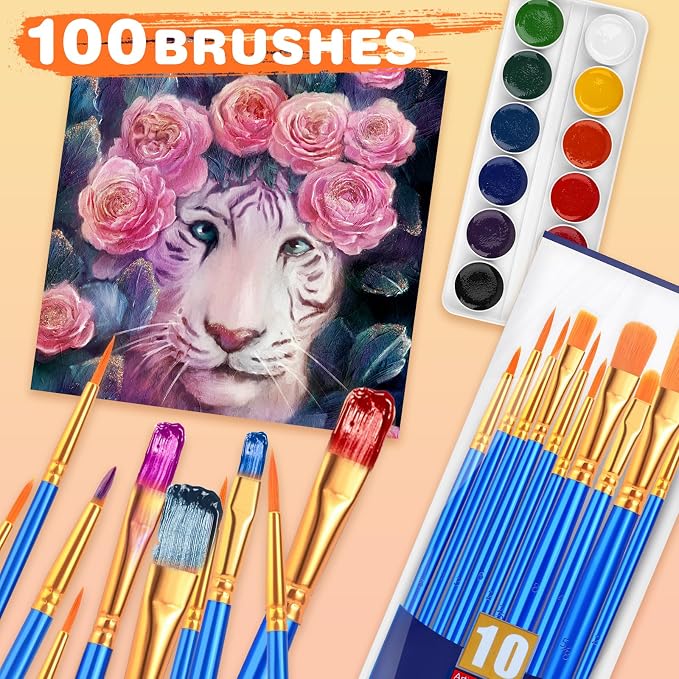ESRICH 100PCS Paint Brushes, Paint Brush for Acrylic Painting | Artist Paintbrushes for Oil Watercolor, Body Face Rock Canvas, Small Paint Brushes for Kids