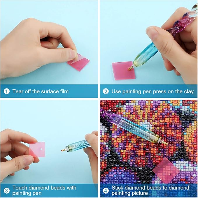 WILLBOND 50 Pieces Diamond Painting Wax Pads with 2 Pieces Diamond Painting Drill Pen for Valentines DIY Art Embroidery Crossing Stitch Tool Supplies