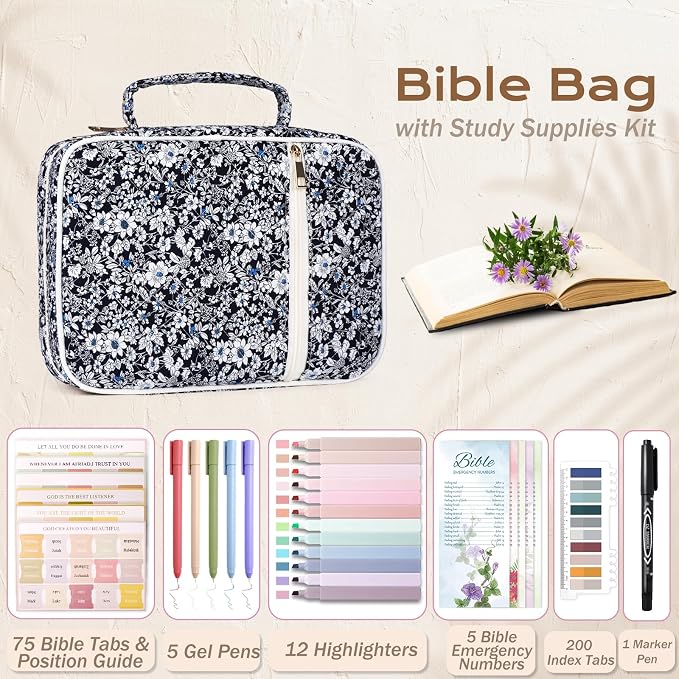 XKDOUS Bible Cover Case for Women Bible Bag Journaling Kit w/Study Supplies