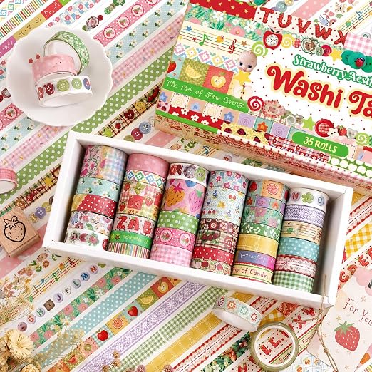 35 Rolls Strawberry Farm Washi Tape Set, Cute Fruits Decorative Scrapbook Tape and Journaling Supplies for DIY Crafts, Bullet Journals, Gift Wrapping