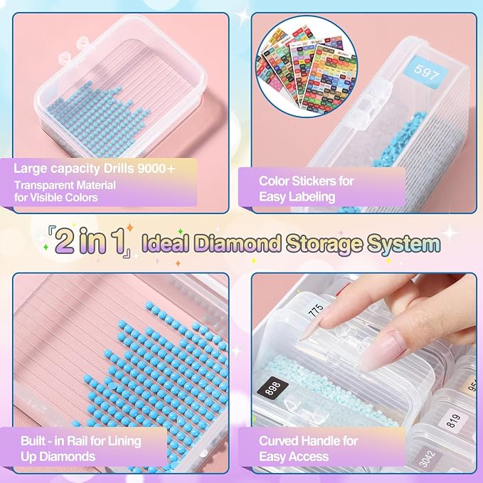 Diamond Art Storage Containers Trays, 60 Pcs | GRS-Certified Eco-Friendly Materials, 2-in-1 Diamond Painting Trays with Lids, Shake to Sort, Spill-Proof, Labels Included