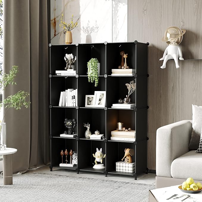 AWTATOS 12 Cube Storage Organizer, Closet Organizer Storage Shelves, Black