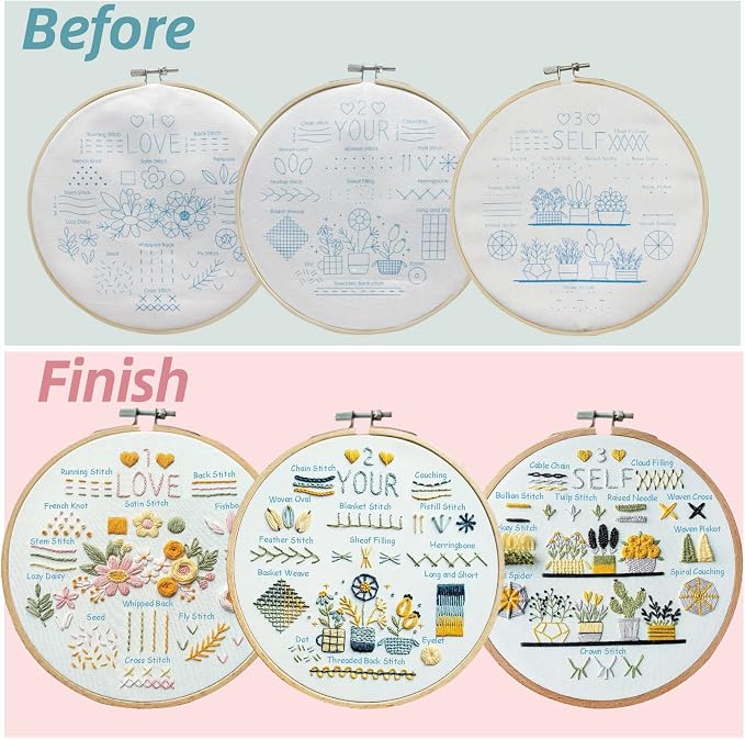 Embroidery Kit for Beginners,Learn 37 Stitches with Instructions & Video | Beginner-friendly step-by-step video tutorials included/Water-soluble ink/beginner embroidery kit/complete embroidery set