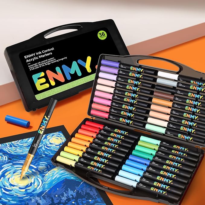 36 Colors Direct Liquid Acrylic Paint Pens, Acrylic Paint Markers Pens, Fabric Markers for Textile, Canvas, Rock, Glass, Wood, Paper, DIY, Acrylic Markers for DIY Craft Supplies