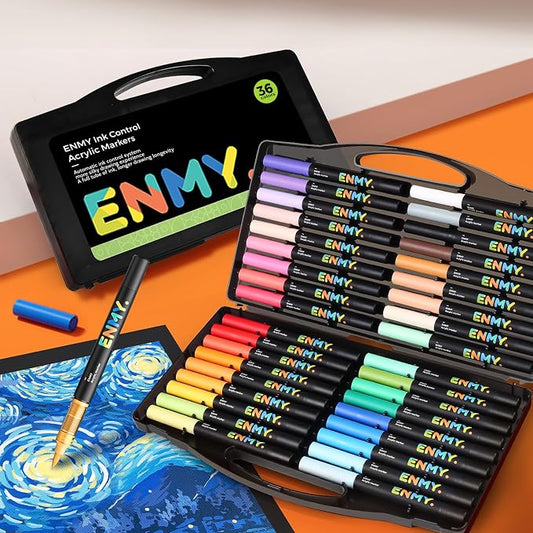36 Colors Direct Liquid Acrylic Paint Pens, Acrylic Paint Markers Pens, Fabric Markers for Textile, Canvas, Rock, Glass, Wood, Paper, DIY, Acrylic Markers for DIY Craft Supplies