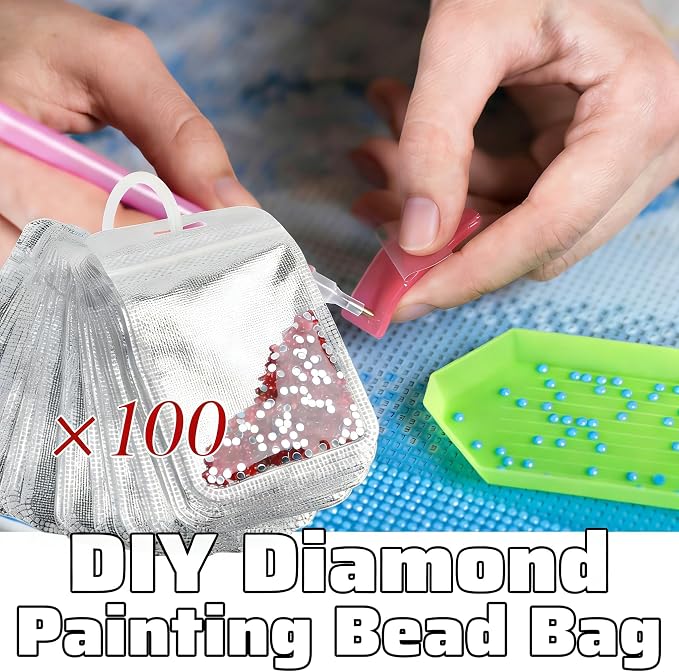 antor 100 PCS Diamond Painting Beads Storage Bags, Reusable Diamond Art Storage Accessories Ziplock Pouches, Craft Supply Bead and Gem Organizer for DIY Projects