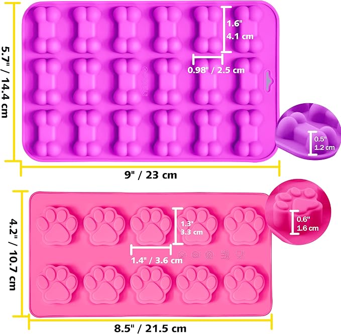 Anaeat Reusable Silicone Molds with Puppy Dog Paw and Bone Shaped, Flexible & Non-Stick Ice Cube Tray, Candy and Chocolate Making Mold for Homemade Baking Dog Treats, Jelly, Biscuit & Cupcake (4 Pack)