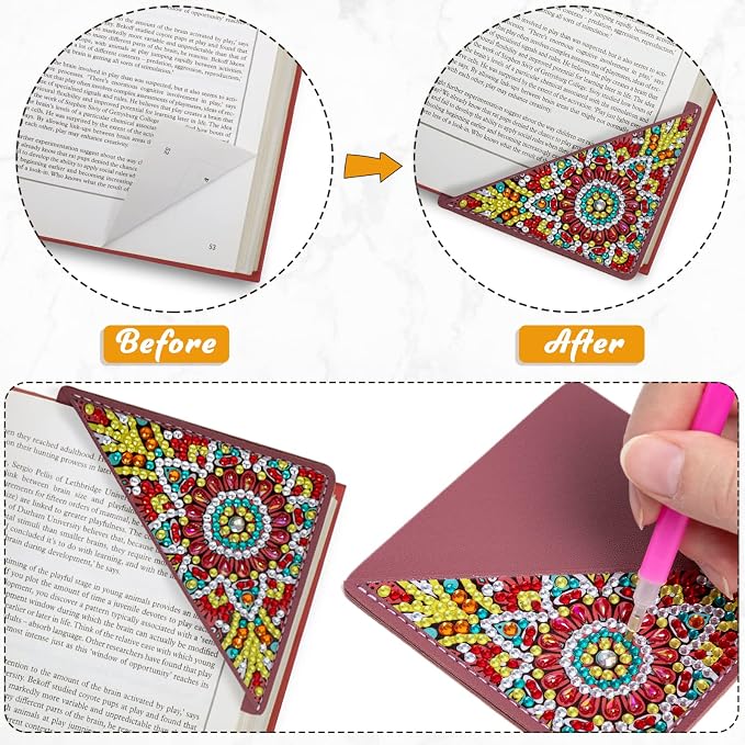 WIVICO 4Pcs Diamond Painting Bookmarks, Diamond Pearl Art Kits for Adults | DIY Diamond Dots Paint By Numbers Kit,Gifts for Book Lovers(Mandala)