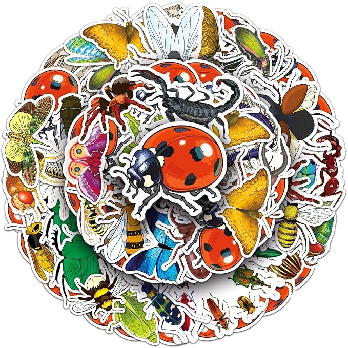 60PCS Insect Stickers, Waterproof Vinyl Decals, Nature Themed Stickers for Water Bottles, Laptops, Scrapbooking (Insect)