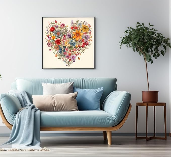 BYGFHLYW 5D Diamond Painting Kits for Adults, Heart Flower Diamond Art Kits | DIY Full Drill Diamond Dot Gem Painting for Home Wall Decor 13.78x13.78inch